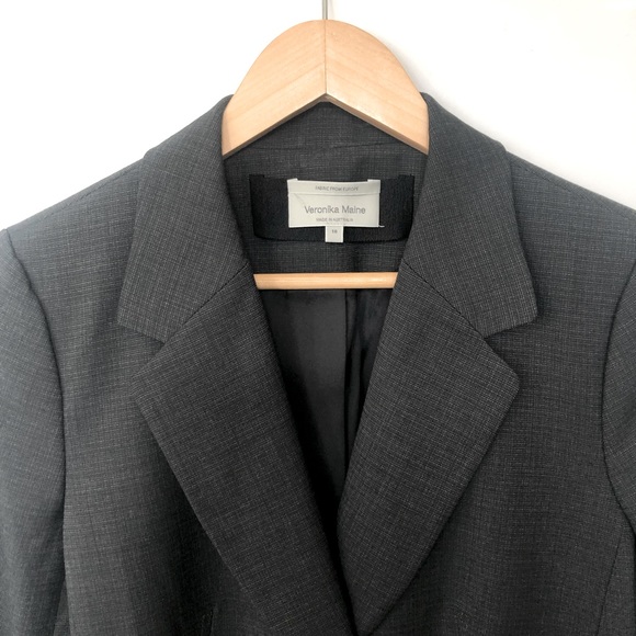 VINTAGE | VERONIKA MAINE Charcoal Check Tailored Blazer Business Casual Size 10 - Picture 9 of 16